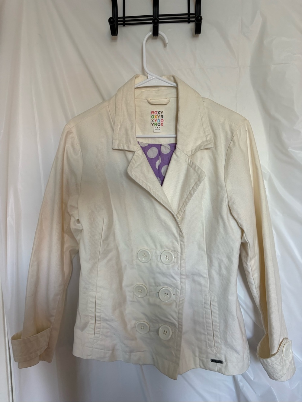 Roxy Cream Double-Breasted Pea Coat